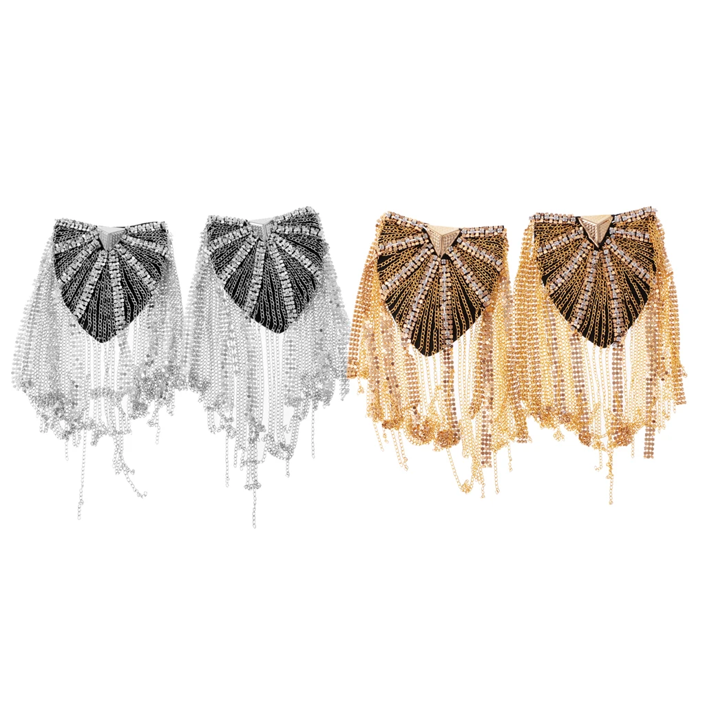 2 Pairs Military Party Star Tassel Link Chain Epaulet Shoulder Boards Badge