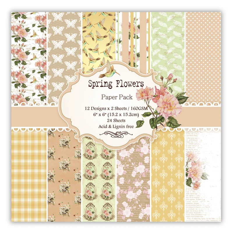 

New 6" Vintage Spring Flowers Bird Butterfly background paper pads patterns 24 sheets,DIY Craft Scrapbooking Paper Pack