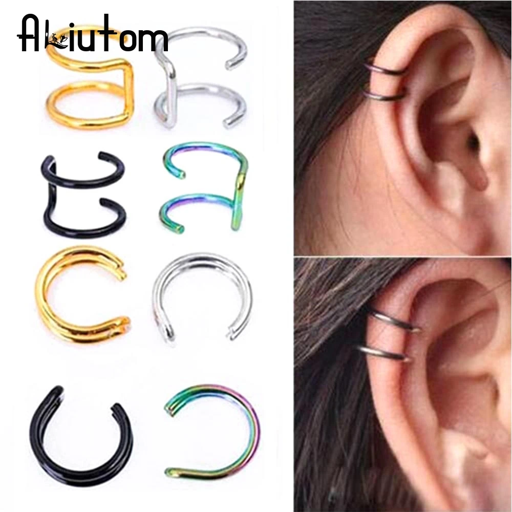 

ALIUTOM 1 Pc New Punk Rock Ear Clip Cuff Wrap Earrings No piercing-Clip Hollow Out U Pattern Statement jewelry Unisex 4 Colors