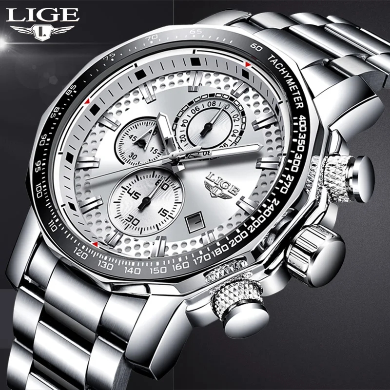 

LIGE Men Watch Top Brand Luxury Full Steel Quartz WristWatch Mens Fashion Chronograph Sport Waterproof Watch Relogio Masculino