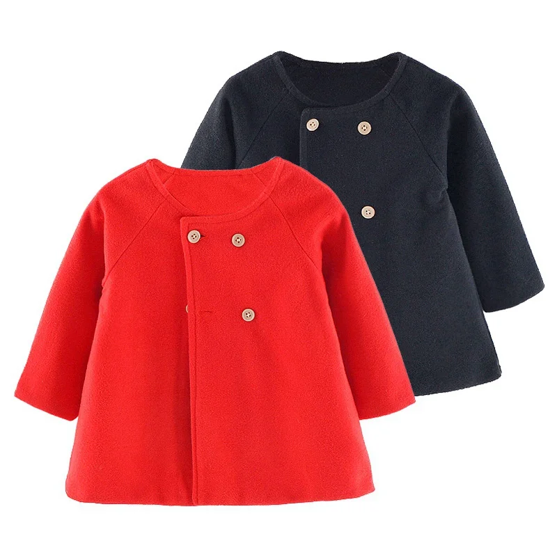 Autumn Baby Girl Coat Button Design Cute Solid Princess Wool & Blends Coat Toddler Casual
