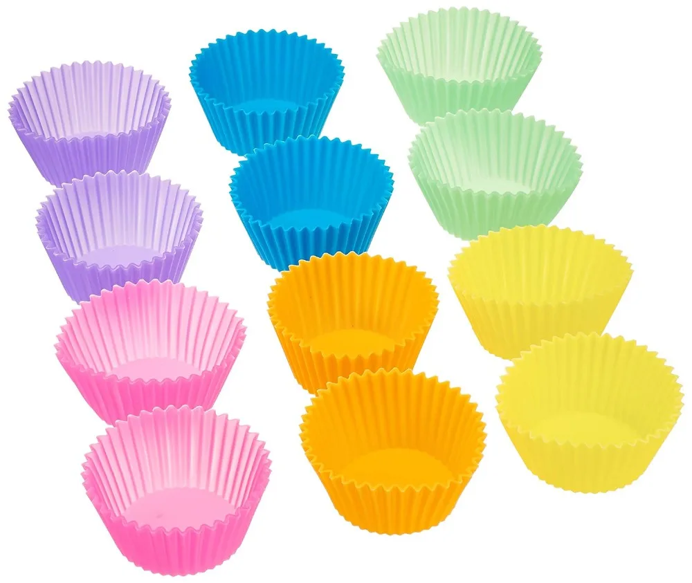 12 Pieces 7cm Silicone Round Reusable Baking Cake Molds Jelly Mould Cupcake Maker Muffin Cup for home Bakery Pastry Tools