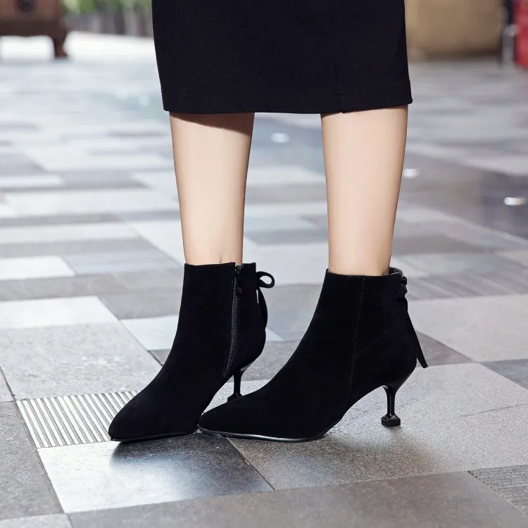 

Big Size 9 10 11-17 boots women shoes ankle boots for women ladies boots Side zip bow point with thin heel