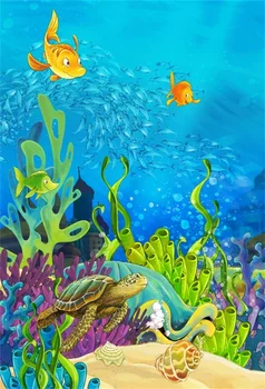 

Laeacco Photographic Backgrounds Fish Coral Tortoise Underwater Ocean Wall Paper Photocall Photography Backdrop For Photo Studio