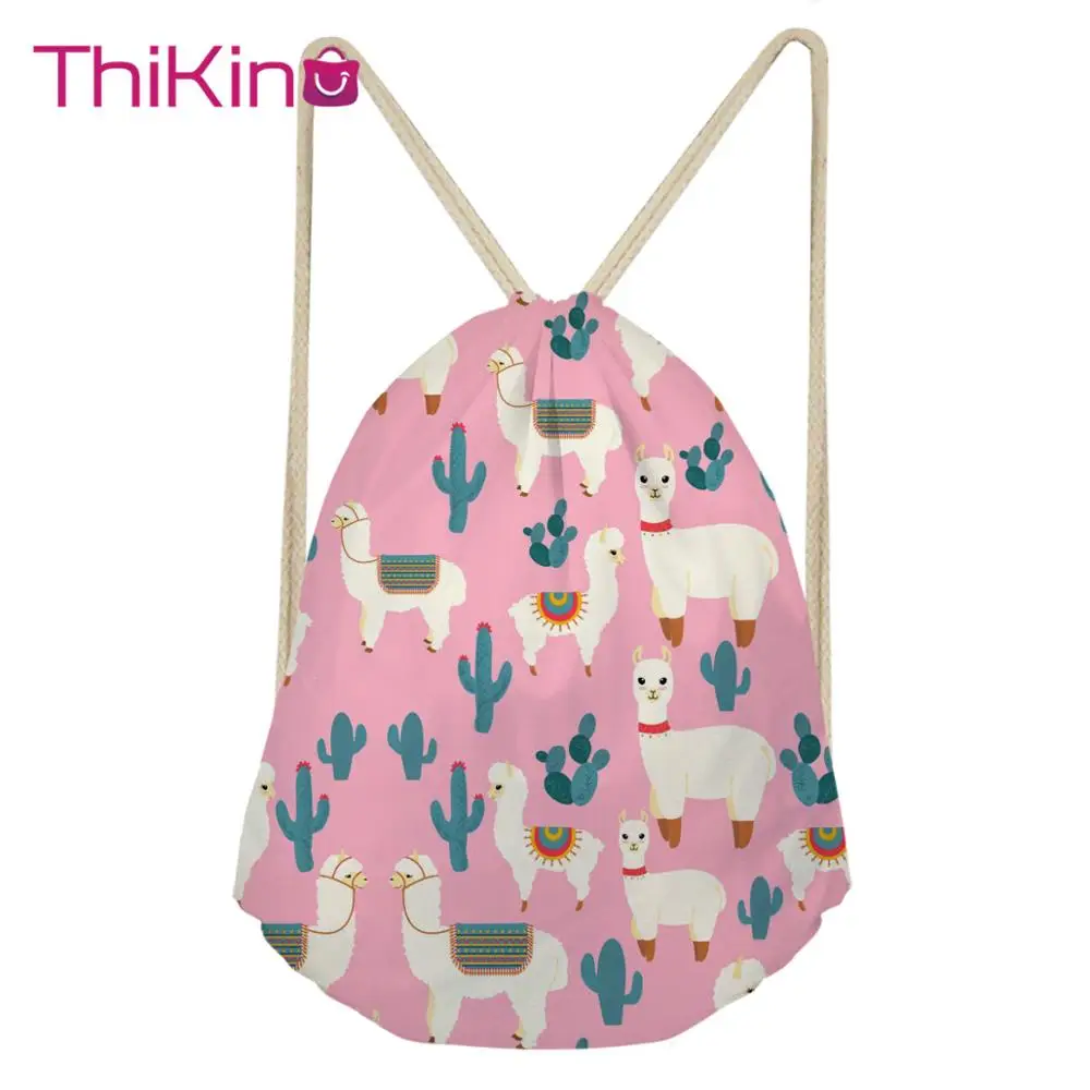 

Thikin Alpaca Pattern Casual Sack Drawstring Bag for Women Travel Backpack Toddler Softback Lady Beach Mochila DrawString Bag