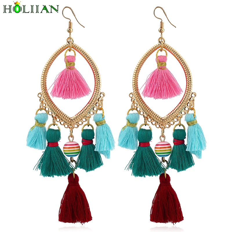 Женские богемные модные серьги с кисточкой этнические Разноцветные boho mujer moda bijoux