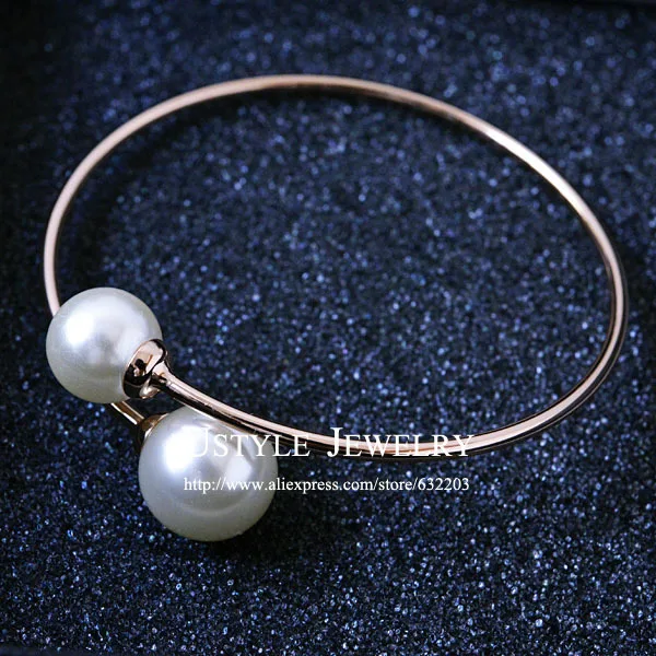 

USTYLE Simple Vintage Design Rose Gold Plating Twin Double Pearls Bangles for Women UB0138