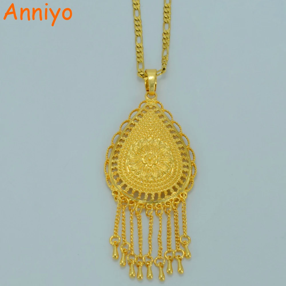 

Anniyo Africa Pendant Necklaces For Women's,African Ethiopian Gold Color Chain Necklaces Eritrea Jewelry Arab Items #039306
