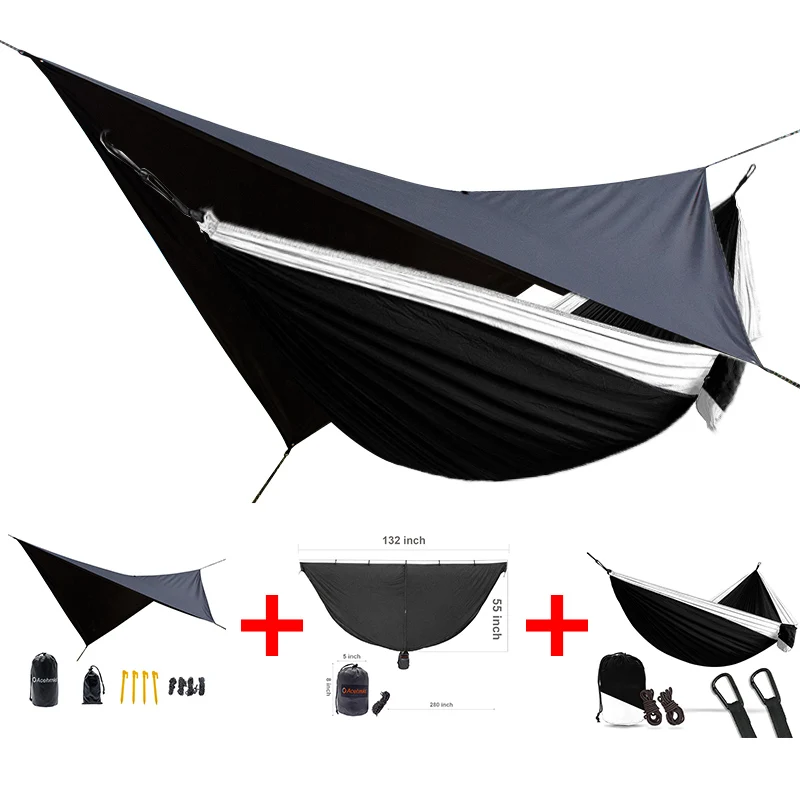 

waterproof rain tarp can be used as a mat easy to set mosquito net portable double person hammock rain fly 3 in one packet