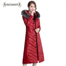 Корейская зимняя женская куртка из натуральной кожи, высокое качество, новинка, с капюшоном, воротник из лисьего меха, женские парки, модное длинное пальто WLX434