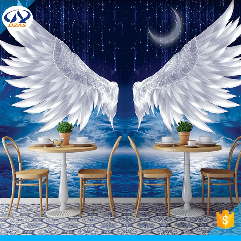 

2018 WH-DZAS Angel Wings Wings Living Room Wallpaper 5d Star Feather Wallpaper Customized Mural