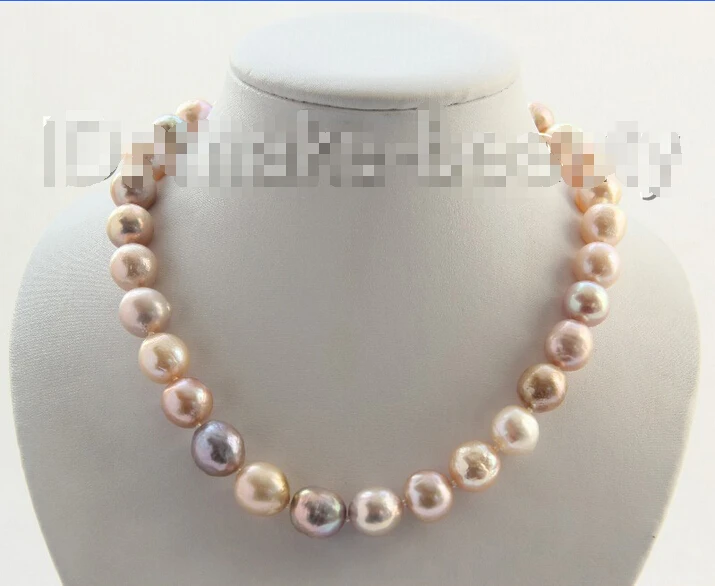 

Free shipping stunning 15mm baroque pink purple keshi reborn freshwater pearl necklace h2244
