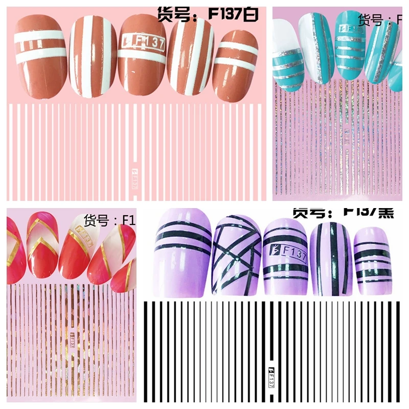 

1 Sheet 3D White Black Glitter Gold Silver Mix Thin Thick Stripes Line Pattern Adhesive Nail Art Stickers Decorations F137#