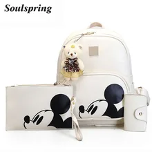 Cartoon 3Pcs/Set Backpack School Bags For Girls Composite Leather Backpack Women Cute Mickey Backpacks And Purse Bear Sac A Dos