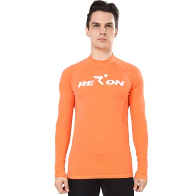 REALON с длинными рукавами Рашгард для мужчин и женщин Дайвинг Плавание летние базовые скины UPF50+ пляж серфинг футболка - Цвет: Orange