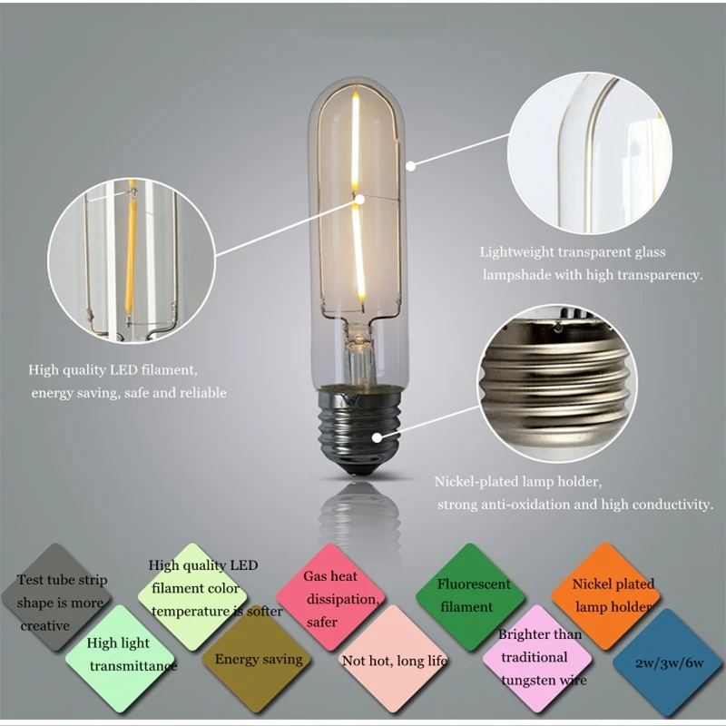 Эдисон лампы E27 накаливания подвесной светильник в стиле ретро 2 Вт/3 Вт/6 Вт 220 V T125/T185/T300 Античная Винтаж лампа Эдисона ламповая нить лампочки