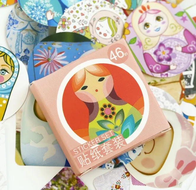 

46 pcs/set Kawaii Russian Dolls Cartoon Sealing Stickers Mini Paper Adhesive Stickers DIY Decoration Scrapbooking Sticker