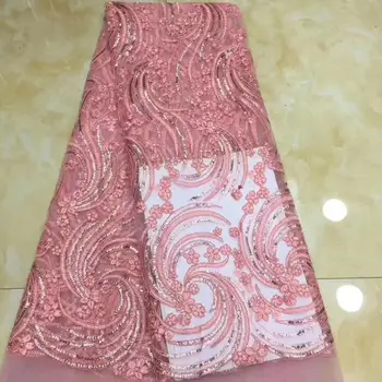 

French Sequin Lace Fabric 5yard 2018 African Lace fabric with Sequins High Quality Pink Sequin Fabric for Sewing dresses(FJ-5-19