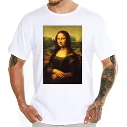 Мона Лиза печатных для мужчин футболка короткий рукав мужской ретро печатных эластичный функция лайкра материал T рубашки повседневные