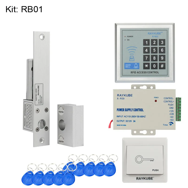 RAYKUBE RFID система контроля доступа комплект с электронным замком пароль клавиатуры и RFID считыватель DIY комплект для безопасности двери - Цвет: R-B01