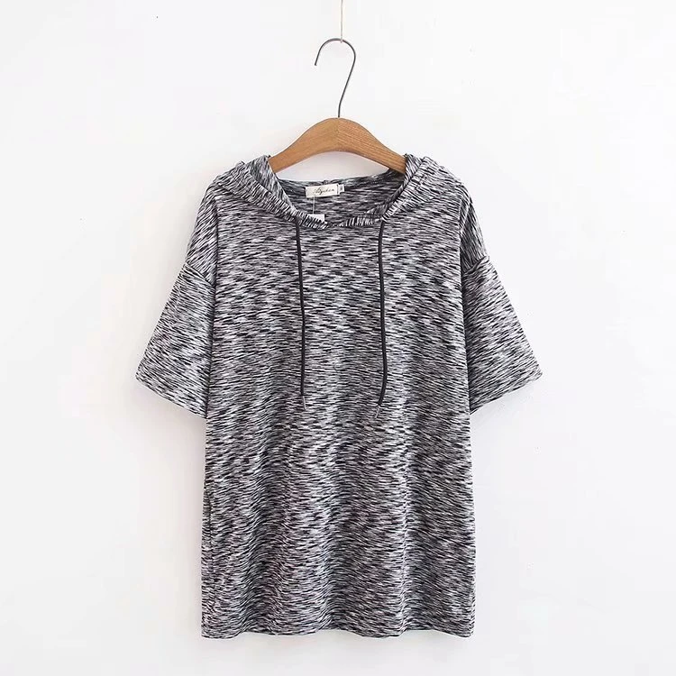 

Plus Size Women Tshirt Korean Style Fashion Stripe Loose Short sleeved Summer T-shirt Hooded Tops