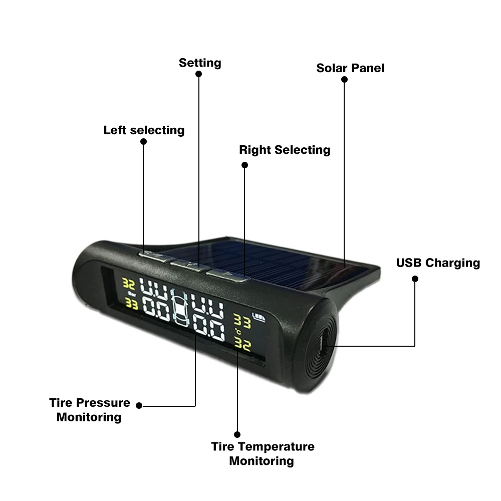 SINOVCLE датчик давления в шинах, система контроля Tpms, Автомобильный дисплей, внутренний/внешний, солнечная энергия, зарядка Предупреждение предупреждение о температуре