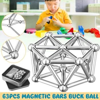

63Pcs/Set Neodymium Magnetic Bars Metal Balls Permanent Magnet Pressure Relief Magnetic Rubik's Cube Ball Neodymium Magnet