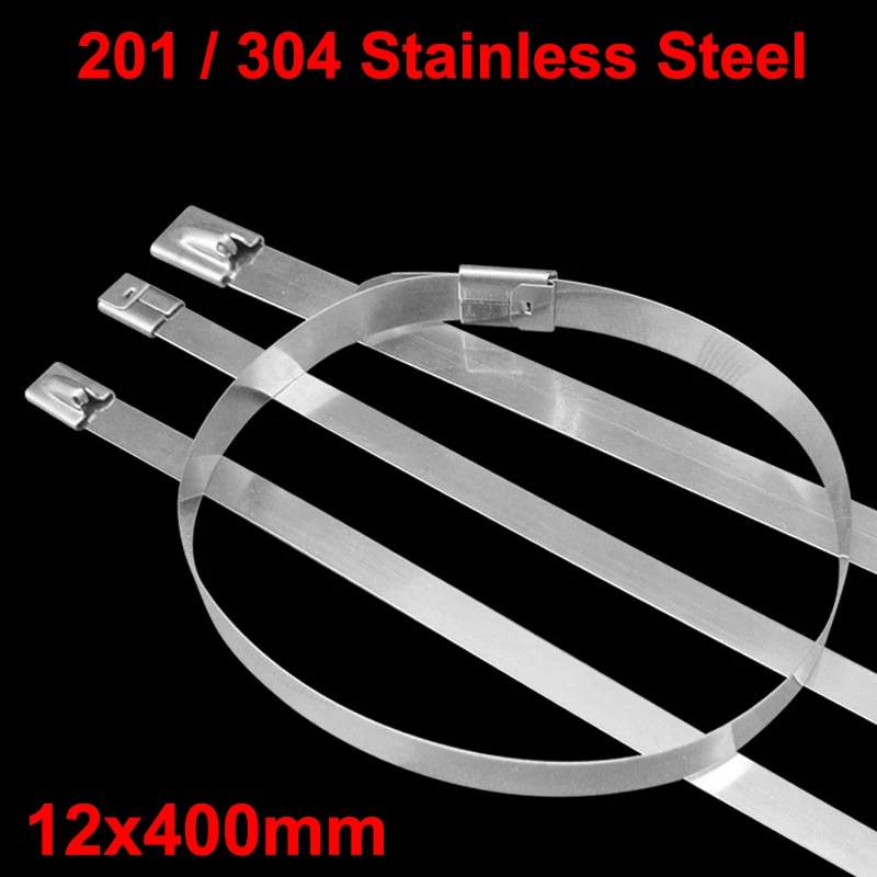 

100pcs 12x400mm 12*400 201ss 304ss Boat Marine Zip Strap Wrap Ball Lock Self-Locking 201 304 Stainless Steel Cable Tie
