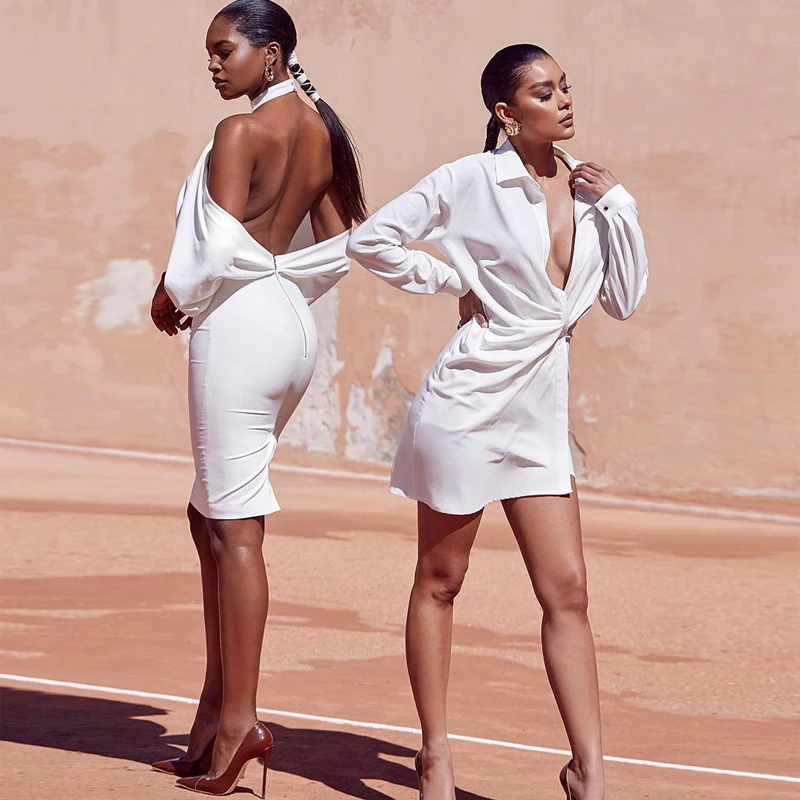 

Fashion White Backless Summer Dres 2018 New Model High Quality Women Long Sleeve Bodycon Club Party Dresses Vestidos Wholesale