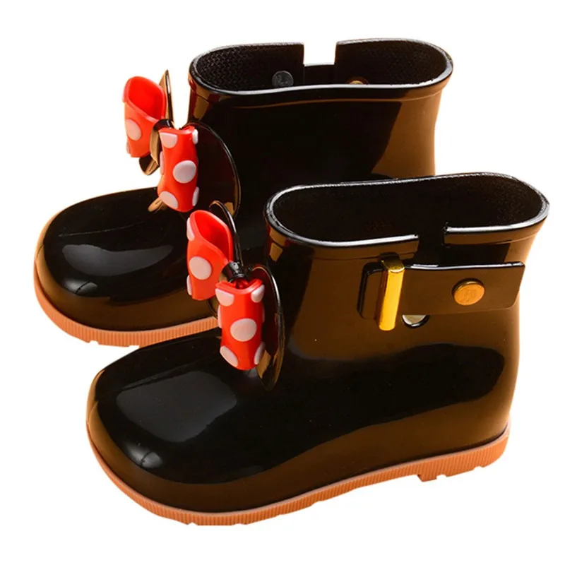 children's rain shoes girls Kids Children Baby Girls Bowknot Dot Rubber Waterproof Student Boots Rain Shoes #4M02 (5)