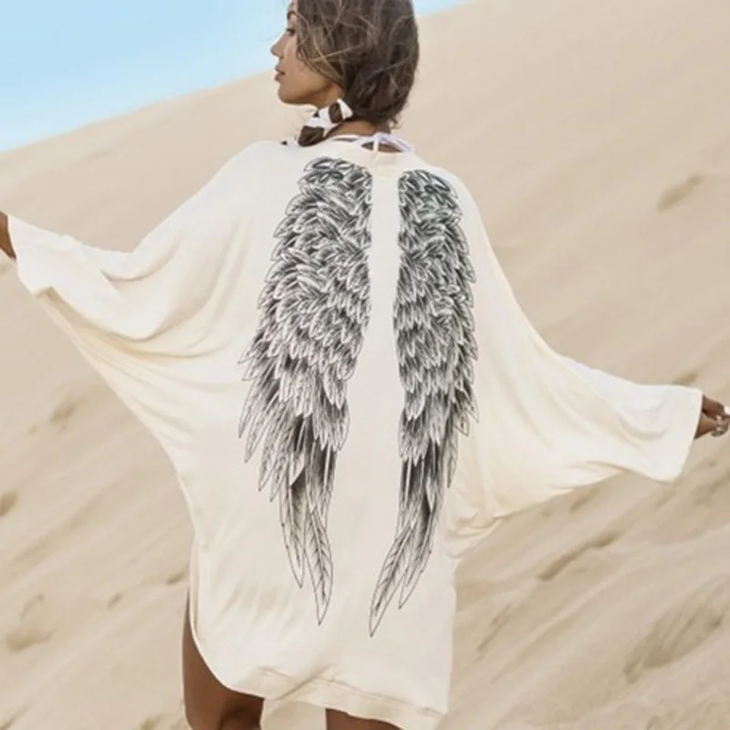 Кардиган с принтом «Крылья Ангела», женская трикотажная блузка, топы с рукавами летучая мышь, женские длинные свитера, кардиганы G1273
