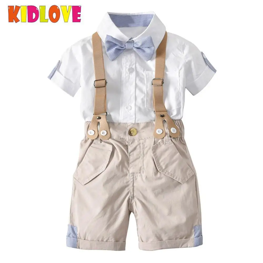 KIDLOVE Toddler Boys Sets Summer Baby Suit Gentleman Bow Tie Shirt