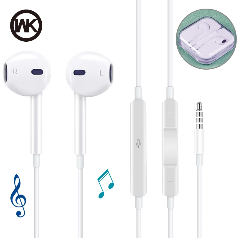 

WK Wired 3.5mm In Ear Earphone Stereo Bass Headphone Sound Headset with Hands Free HD Mic Earbuds for iPhone 6/6S Samsung Xiaomi