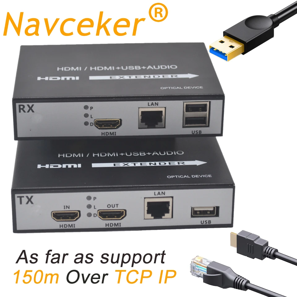 IP сети HDMI usb-удлинитель Over IP 150 м удлинитель KVM HDMI RJ45 Cat6 H.264 удлиннитель USB KVM поддержка клавиатуры Мышь на застежке-липучке с отверстиями