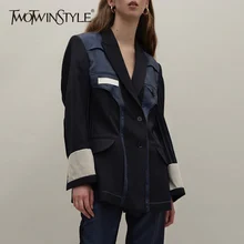 Patchwork Lapel Long Sleeve Blazer