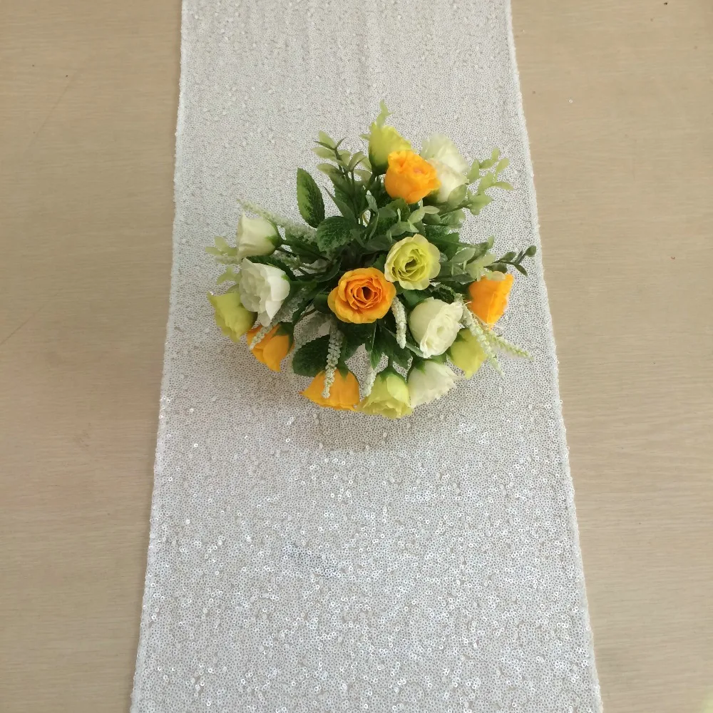 

12x108in Sequin Table Runner, White Table Runner, Sparkly SequinTable Runner Linens for Wedding Table Decoration 30x275cm-a