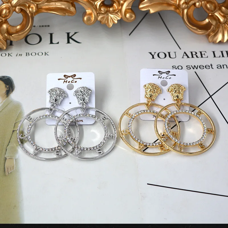 

Baroque round hollowed metal rhinestone exaggerated lion head earring Earrings jewelry drop earrings