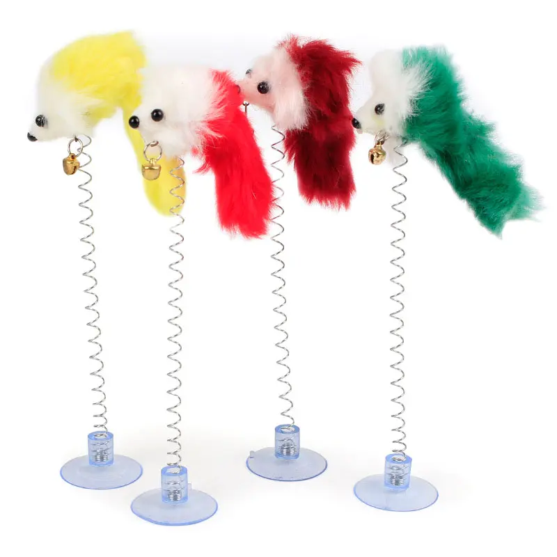 

Cat Interactive Toy With Sucker Spring Feather Plush Mouse Funny Pet Toys Dropshipping FAS