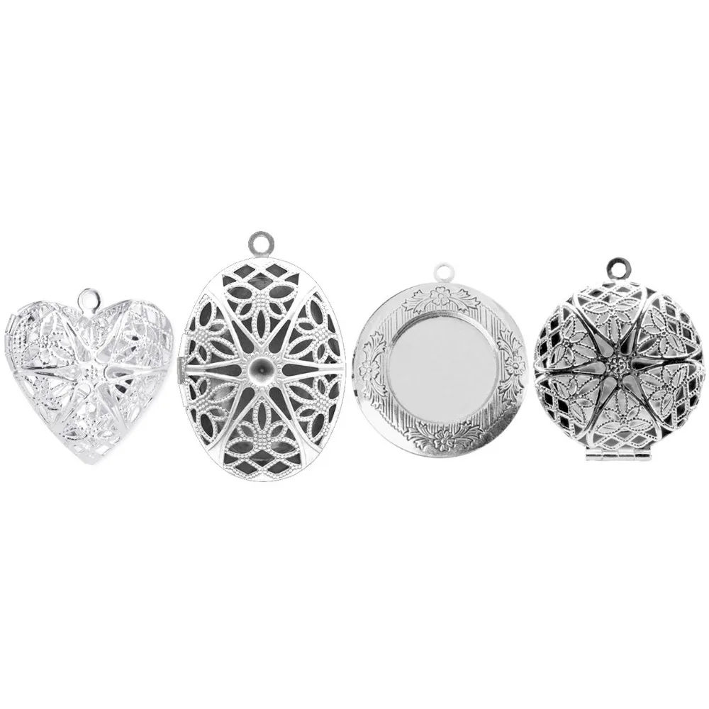 

Vintage Heart Star Round Photo Memory Aromatherapy Essential Oil Diffuser Necklace Locket For Perfume DIY Jewelry