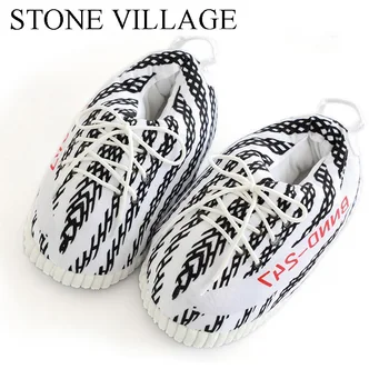 

2020 Sneaker Slippers Cotton Home Slippers Women Warm Indoor Slippers Men Striped Bread Shoes Cut Fat Shoes One Size 35-43