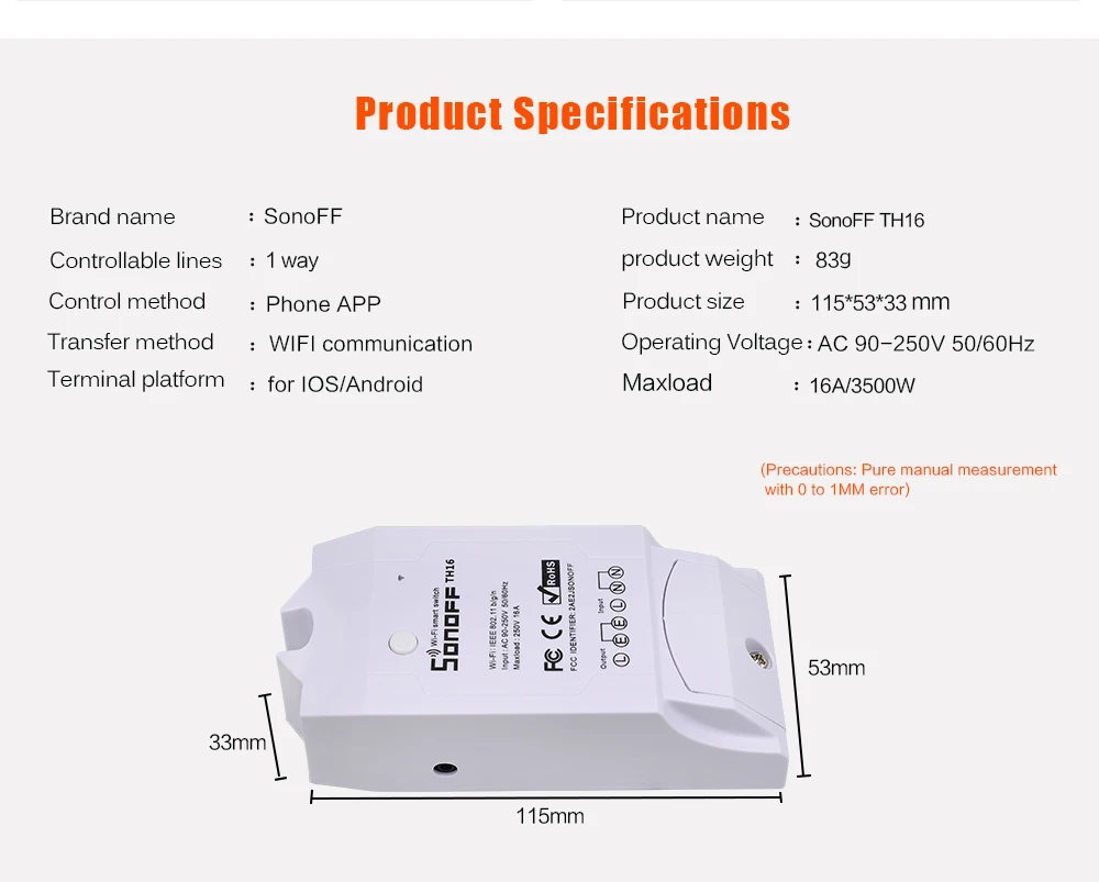 ITEAD Sonoff TH16 Беспроводной Выключатель Модуль Автоматизации датчик температуры и влажности Wifi Пульт дистанционного управления для умного дома 16А 3500 Вт
