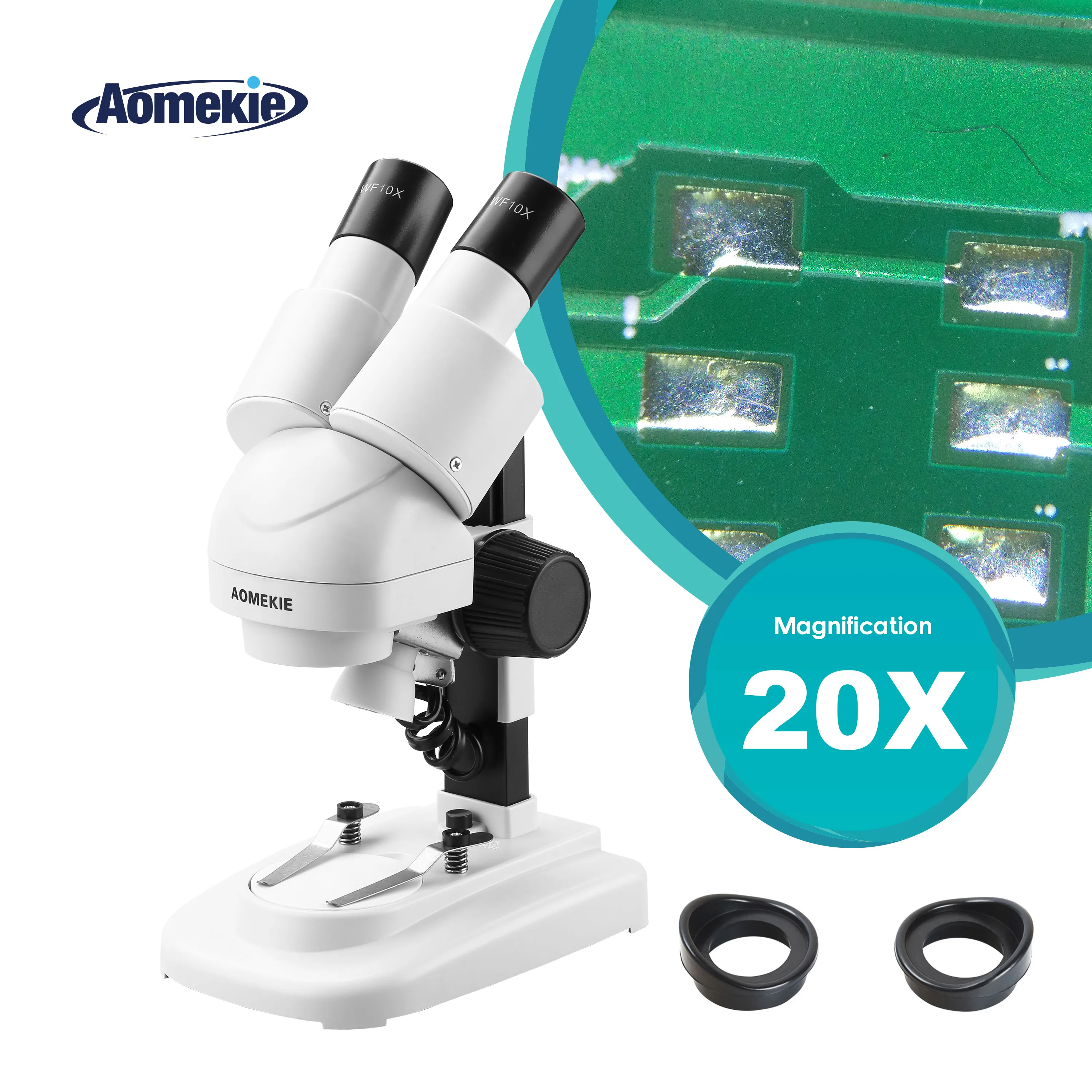 US $54.60 AOMEKIE 20X Binocular Stereo Microscope Top LED Illumination PCB Solder Phone Repair Tool Wide Field Eyepieces with Eyecups