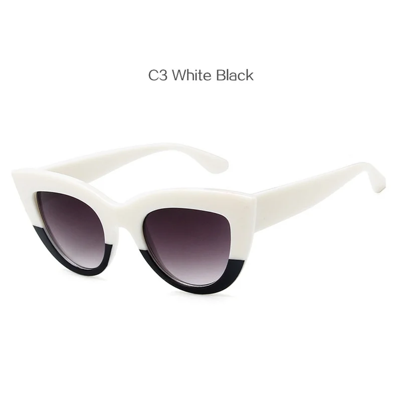 YOOSKE, Винтажные Солнцезащитные очки кошачий глаз, женские трендовые, для девушек, для улицы, индивидуальные солнцезащитные очки, цветные очки, UV400, оттенки для W, очки - Цвет линз: White Black