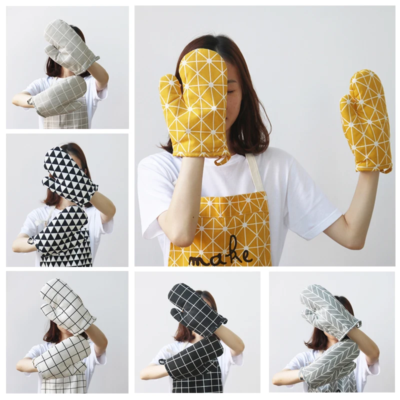 4pcs/set Kitchen Gloves Microwave Baking Glove Oven Mitts Cooking Apron Bakeware Placemat Table Mat (2 Oven Mitts+1 Apron+1 Mat)