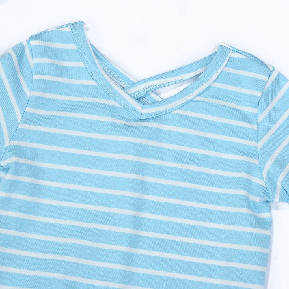 Повседневная футболка в полоску Топ, летняя футболка для девочек мягкие хлопковые топы с короткими рукавами, рубашка синий, розовый, для