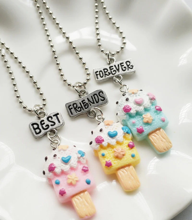 

Simulation Ice Cream bff Necklace Resin Pendant Children Best Friends Girls Twins Friendship Jewelry Birthday Gift