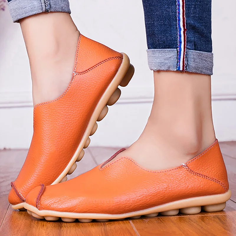 

Large size 4.5-10.5 Genuine leather shoes for women Non-slip Soft Womens loafers Casual Ladies shoes flat Spring