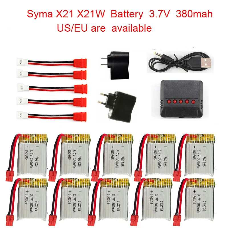 Syma X21/X21w x26 Дрон батарея RC Квадрокоптер запасные части Аксессуары 3,7 V 380mAh батарея и зарядное устройство 5-1 кабель