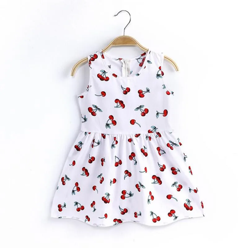 

Girls Summer Dresses Clothing Kids Cute Cherry Dot Print Dress Girl Cotton Sleeveless Sundress Fashion Party Wear For 2-7 Years