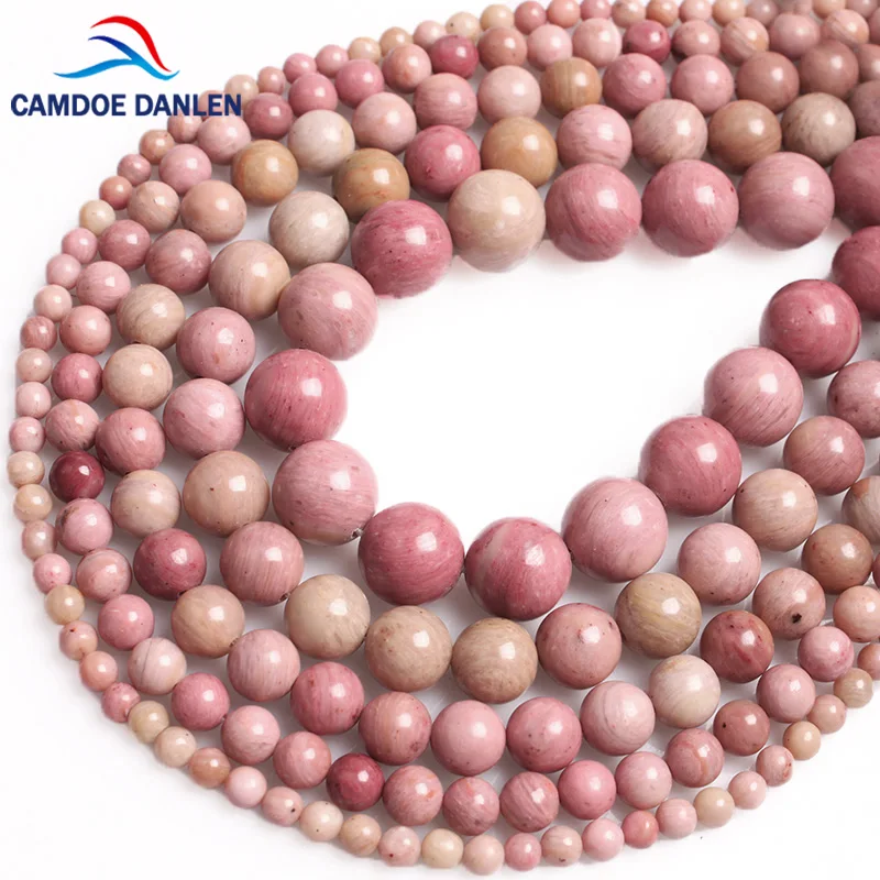 

CAMDOE DANLEN Natural Stone AAA Rhodonite Round Loose Beads 4 6 8 10 12MM DIY Charms Bracelet Earring Bead For Jewelry Making